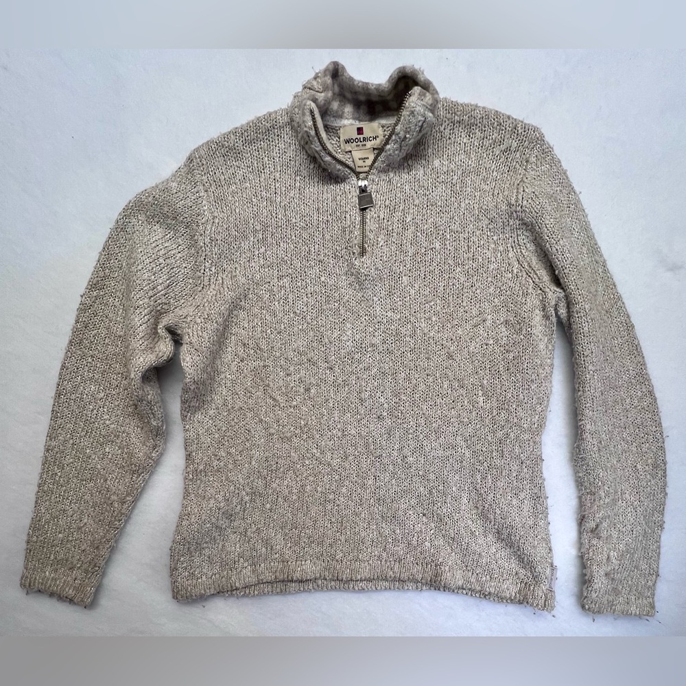 Woolrich Sweater Women’s Medium, Beige Stone 1/4 Zip Pullover‎ Cotton Blend
